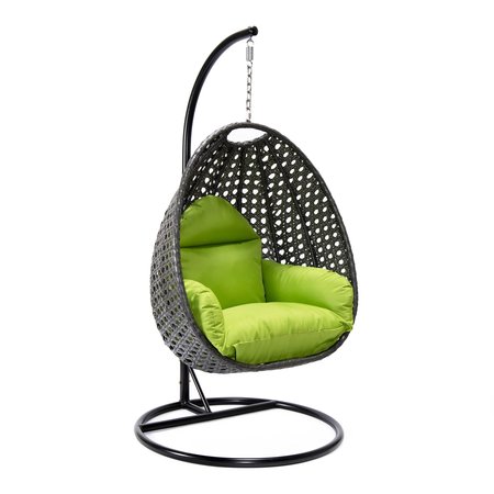 LEISUREMOD Charcoal Wicker Hanging Egg Swing Chair with Light Green Cushions ESCCH-40LG